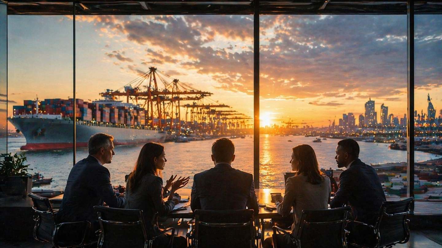 Cargo operations at sunset